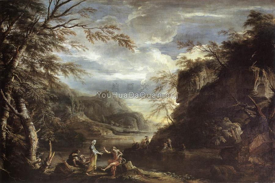 River Landscape with Apollo and the Cumean Sibyl - 萨尔瓦多·罗萨